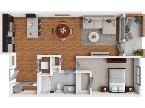 Floor plan for 1 bed, 1 bath, 870 sqft